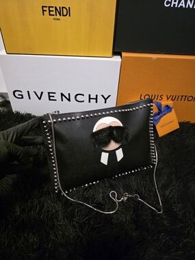 Fendi Black Leather Studded Crossbody Clutch